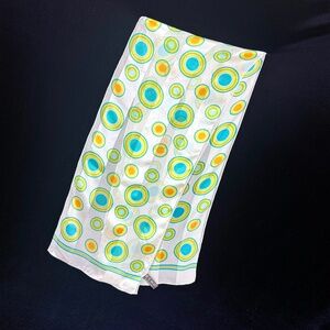 Echo Silk Scarf Turquoise Yellow Green Circles Lg Polka Dots Rolled Hem 50 X 10